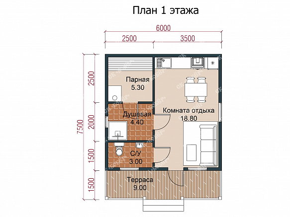 Сруб бани из бруса 6х7.5. фото